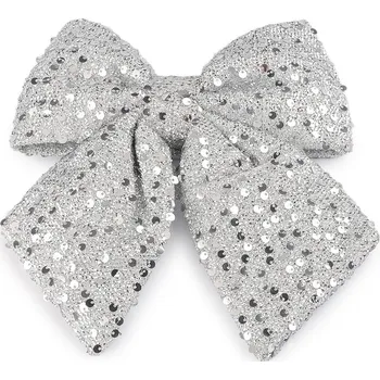 Vánoční dekorace Vánoční mašle s flitry 21x24 cm, barva 1 stříbrná