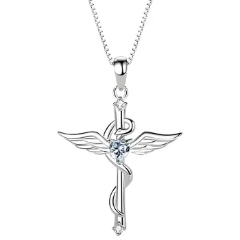 Náhrdelník IZMAEL Náhrdelník Wing Cross Stříbrná/Krystálová KP28839