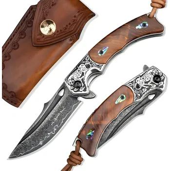 Kuchyňský nůž IZMAEL Damaškový lovecký skládací nůž HARAHU MI 26642 Hnědá 7 cm