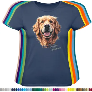 Dámské tričko damske-levne-bavlnene-tricko-digitalni-potisk-zlaty-retrivr Barva: Denim - riflovina, velikost: S