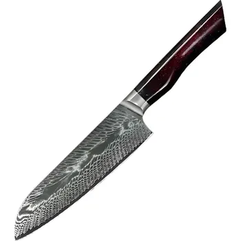 IZMAEL Damaškový kuchyňský nůž YO 37404 Santoku/Červená/Modrá 18.2 cm