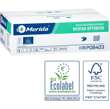 Papírový ručník Toaletní papír skládaný MERIDA OPTIMUM, bílý, dvouvrstvý, karton 9000 ks, ECOLABEL