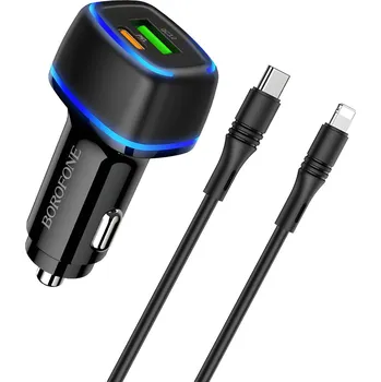 Borofone nabíječka do auta s kabely USB USB C, Lightning Černá