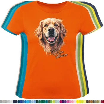 Dámské tričko damske-levne-bavlnene-tricko-digitalni-potisk-zlaty-retrivr Barva: Orange - oranžová, velikost: L