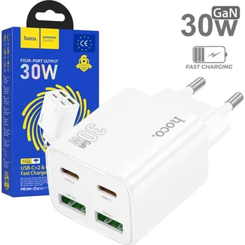 Nabíječka Hoco N56 30W GaN 2xUSB-C/2xUSB-A bílá
