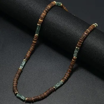 Náhrdelník IZMAEL Náhrdleník AB 34059 Hnědá/Zelená KP34059