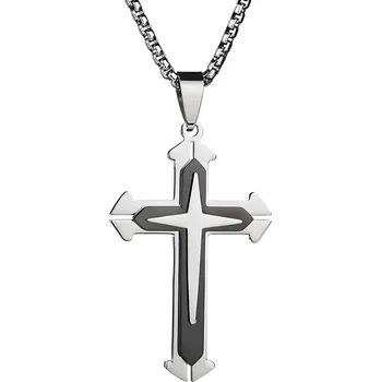 Náhrdelník IZMAEL Náhrdelník JO 34099 Cross Stříbrná/Černá KP34099