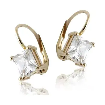 Náušnice Zlaté náušnice čirý zirkon - VE130 žluté zlato (Zlaté náušnice se zirkonem 6 x 6 mm)