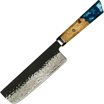 Kuchyňský nůž IZMAEL Damaškový kuchyňský nůž AI 37595 Nakiri/Tmavě Modrá 17.5 cm