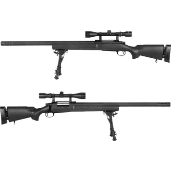 Airsoftová zbraň Snow Wolf M24 Military s kompenzátorem + optika a dvojnožka - černá + UPGRADE 150m/s zdarma