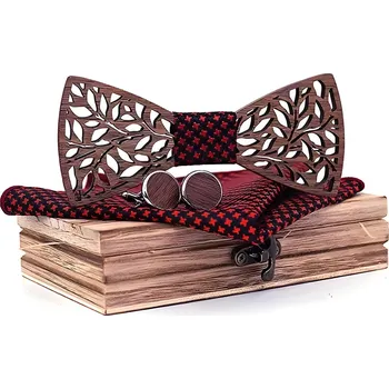 Motýlek IZMAEL Vyřezávaný dřevěný motýlek Černá/Červená