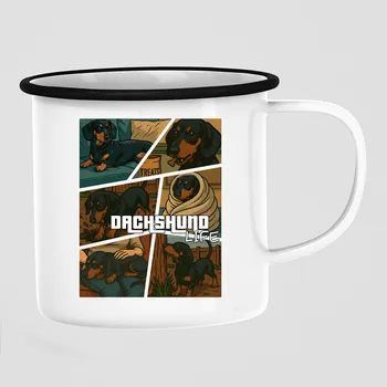 Žertovný předmět Dachshund life - Život jezevčíka - keramický smaltovaný hrneček s potiskem