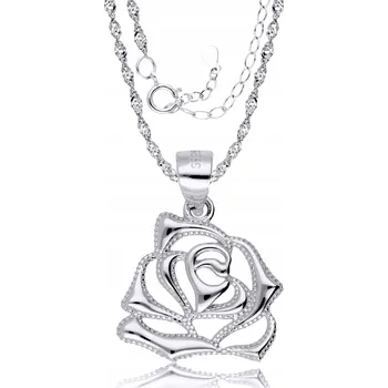 Náhrdelník Stříbrný Řetízek 925 s přívěskem Věčná růže Květina pro křtiny