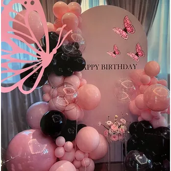 Balónek BALÓNKOVÁ GIRLANDA RŮŽOVÉ A ČERNÉ BALÓNKY SADA NAROZENINOVÁ DEKORACE 18