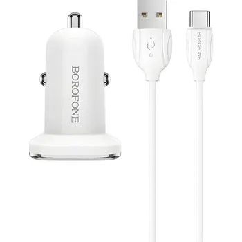 Borofone nabíječka do auta s kabelem 2x USB s 2,4A USB C kabelem Bílá