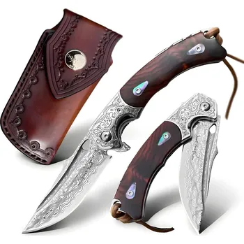 Kuchyňský nůž IZMAEL Damaškový lovecký skládací nůž HARAHU MI 26671 Tm.Hnědá 8.4 cm