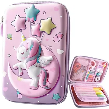 Penál IZMAEL 3D školní penál s jednorožcem Fialová