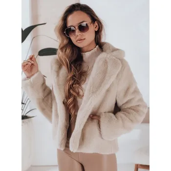 Dámský kabát Krátký béžový futerkový kabátek GLAMFLUFFY DStreet krémová 3405567