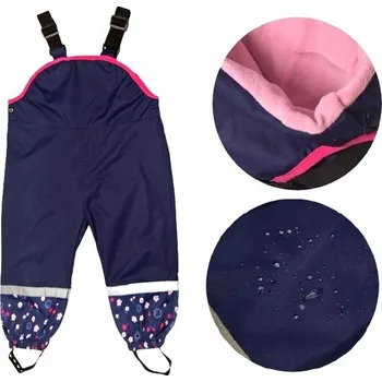 Dívčí kalhoty Zateplené fleecové nepromokavé kalhoty s laclem, zahradnické, do deště, velikost 104