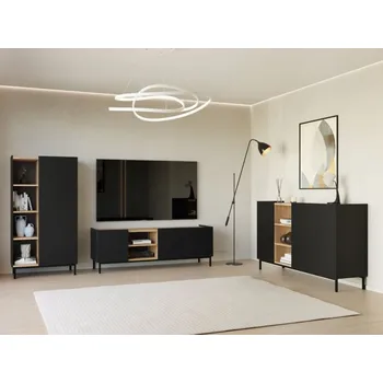 Obývací stěna Sestava do obývacího pokoje Rutori I, Barva: černá / černá + gold baroque MIRJAN 5903211429873