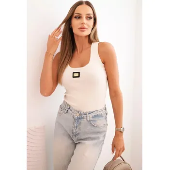 Kesi Dámská pruhovaná top na ramínkách s ozdobnou nášivkou béžová Kesi krémová 3405482