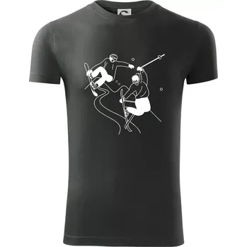 Pánská móda Lyžovaní - kresleny obrázek - Viper FIT - Pánské zůžené tričko - M ( Tmavá břidlice (šedá se zeleným nádechem) )