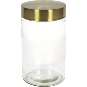 Dóza na potraviny Skleněná dóza se zlatým víkem, objem: 0,9 litru, výška: 170 mm, průměr: 100 mm