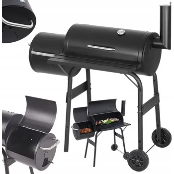 Zahradní gril ZAHRADNÍ GRIL VELKÝ UHLÍKOVÝ SUD BBQ UDÍRNA S VÍKEM ROŠT POLICE KOLA