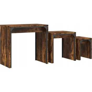 Konferenční stolek 3 Konferenční Stolky Industriální Styl 60x35x56 cm, kouřový dub