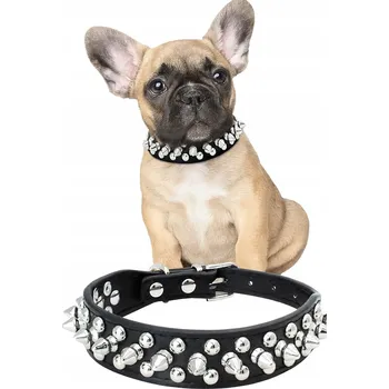 Obojek pro psa OZDOBNÝ KOŽENÝ OBROŽEK S CVOČKY PRO PSA, NASTAVITELNÝ, BULDOG L