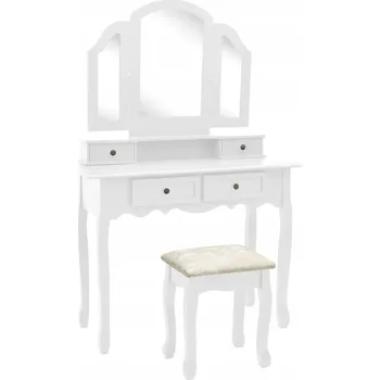Toaletní stolek Toaletní Stolek Victoria se zrcadlem a stoličkou, bílý, dřevo paulovnie, 100x40x75