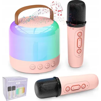Hudební nástroj pro děti KARAOKE MACHINE 2 MIKROFONY, BLUETOOTH REPRODUKTOREM, RGB LED PRO DÍVKY A CHLAPCE 3-6 LET