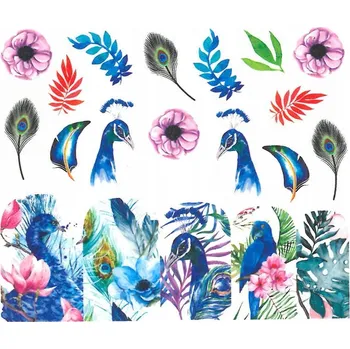 Samolepky na Zdobení Nehtů Vodolepky Barevné Vzory Zvířata Páv BN-1201
