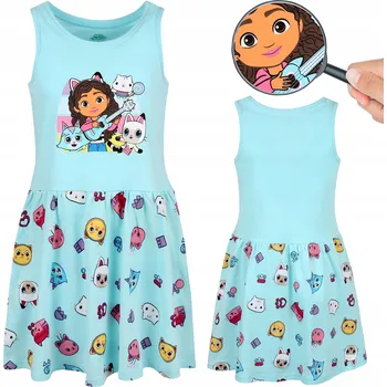 Dívčí šaty Gábinin Kouzelný Domek Mintové BAVLNĚNÉ šaty na ramínka pro dívky, velikost 98 cm