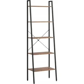 Knihovna Žebříkový regál s 5 policemi, 56x35x174 cm, Tmavě hnědá/Černá