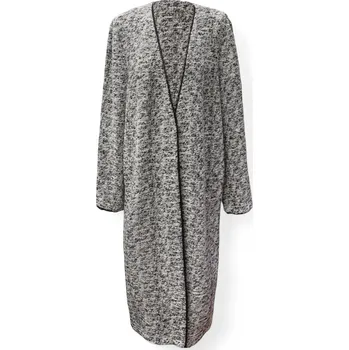 Dámský svetr Dlouhý kardigan Aga – šedo-bílý melír s černým lemováním