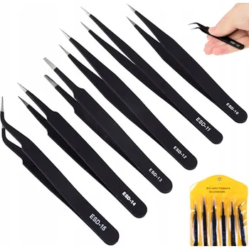 Péče o řasy a obočí SADA KOVOVÝCH ESD PINZET PINZETA PINZETY 6 KS