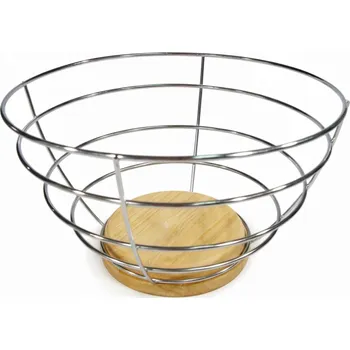 Košík na láhev PROHOME - Košík drátěný 25x15cm dřevěné dno