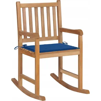 Zahradní houpací křeslo s polštářem - teakově dřevo, kobaltová barva
