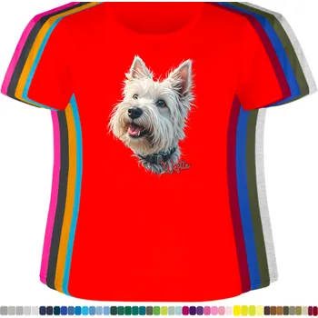 Dámské tričko damske-levne-bavlnene-tricko-digitalni-potisk-pes-westik Barva: Red - červená, velikost: L