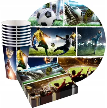 Party nádobí Sada Fotbal - Talířky, Kelímky, Ubrousky - Fotbalová Oslava Narozenin pro 8 osob
