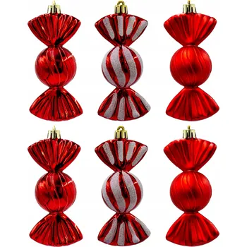 Vánoce Sada 6 KS BONBÓNY plastových karet VÁNOČNÍ KOULE slídová červená