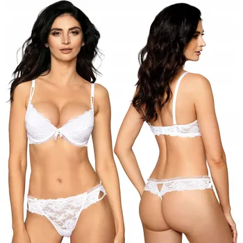 Podprsenka Krajková souprava Push-Up podprsenka + Tanga Sexy Carmen 85B + XL Bílá