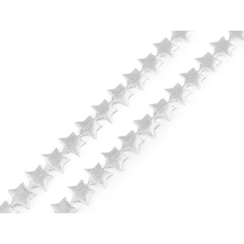 Saténový prýmek šíře 15 mm hvězda metalická vánoční, barva 1 stříbrná