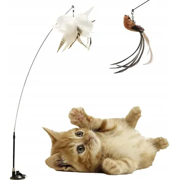 Hračka pro kočku INTERAKTYWNA ZABAWKA DLA KOTA, POHYBLIVÝ PRUT NA PŘÍSAVKU S PEŘÍM