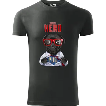 Mops - Pug Superhero - Viper FIT - Pánské zůžené tričko - 3XL ( Tmavá břidlice (šedá se zeleným nádechem) )
