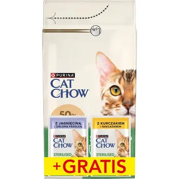 PURINA Cat Chow Sterilised Krmivo bohaté na kuřecí maso 1,5 kg + 2 sáčky ZDARMA