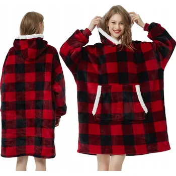 Dámská mikina TEPLÁ MIKINA DEKA OVERSIZE SILNÁ MIKINOVÁ DEKA ČERVENÁ S KAPUCÍ UNIVERZÁLNÍ