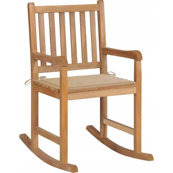 Zahradní houpací křeslo s poduškou, teakové dřevo, béžové