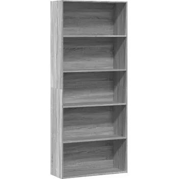 Knihovna Dřevěný regál s 5 přihrádkami; 80x30x189 cm; šedý dub